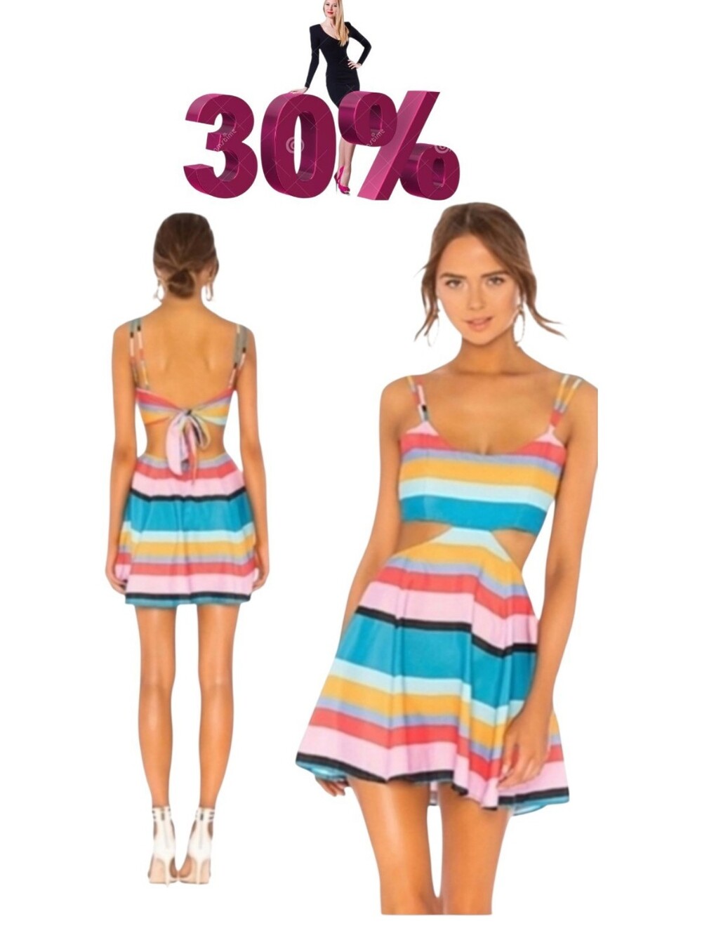 Lovers + Friends Alexandra Striped Mini Dress L NWT